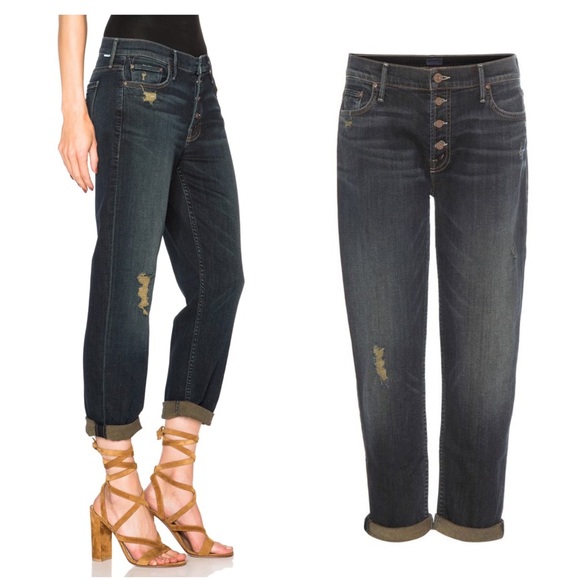 MOTHER Distressed Cropped Tapered Boyfriend Jeans Size 24 - Picture 6 of 12